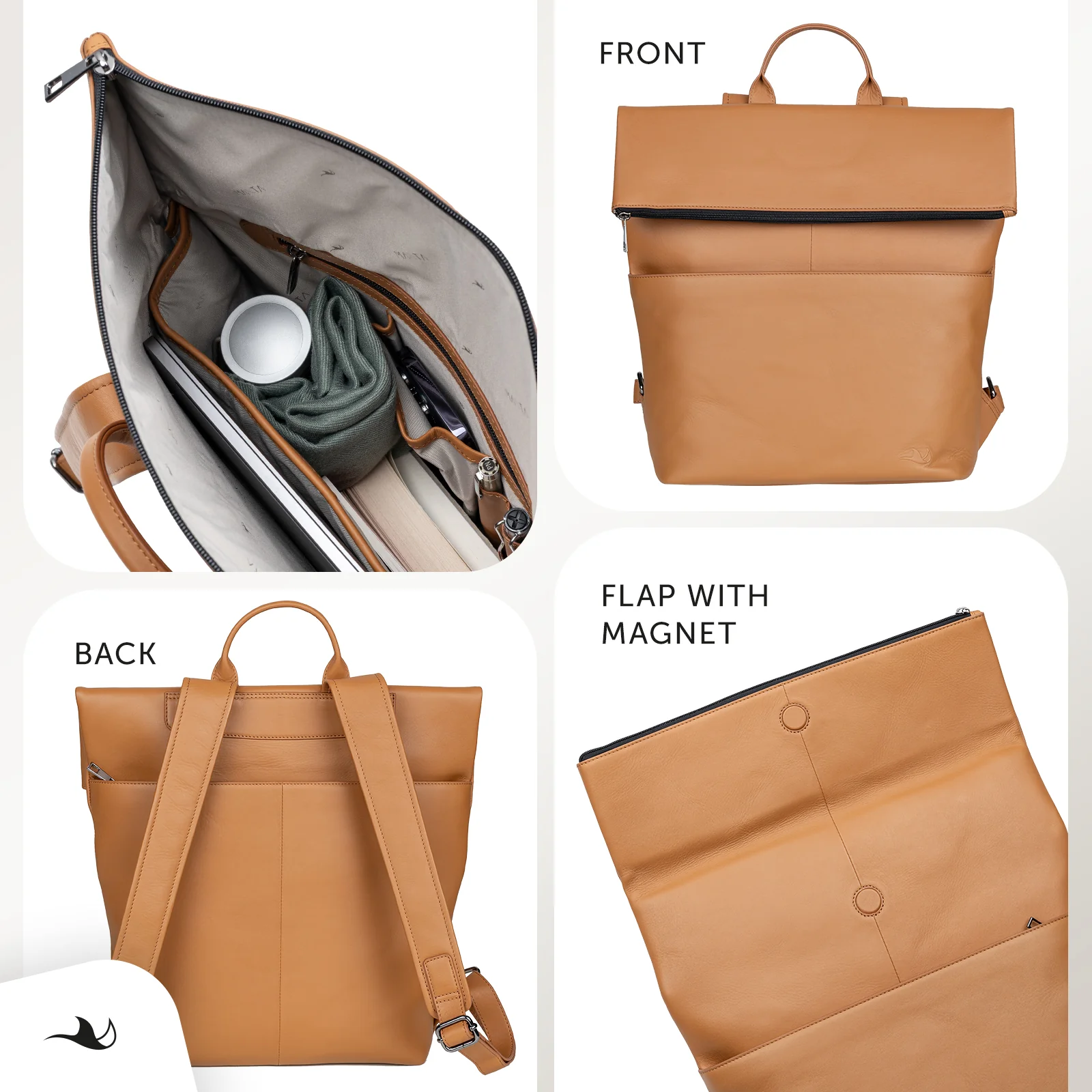 MANTA Echtleder Flap Backpack mit 16-Zoll Laptopfach - Image 10