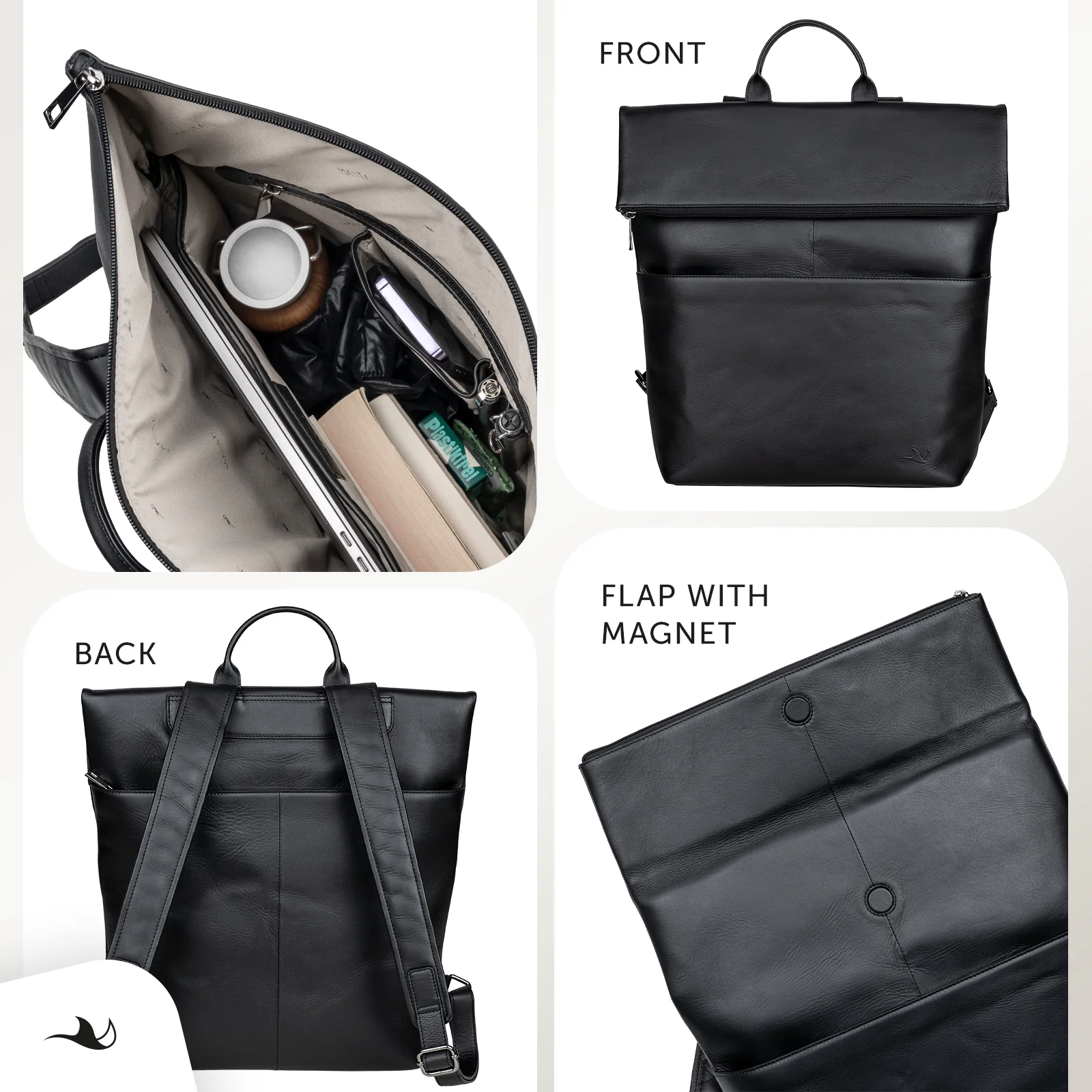 MANTA Echtleder Flap Backpack mit 16-Zoll Laptopfach - Image 4