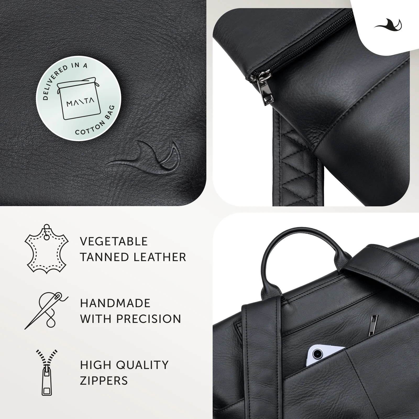 MANTA Echtleder Flap Backpack mit 16-Zoll Laptopfach - Image 5