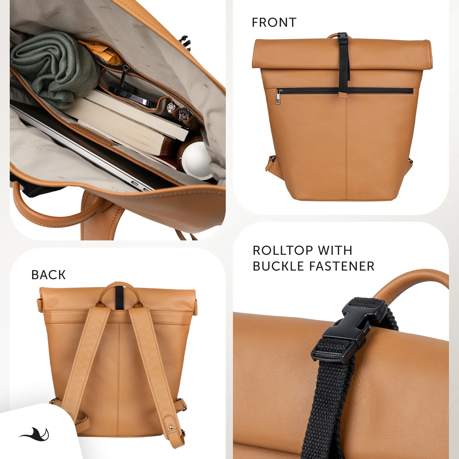 MANTA Echtleder Rolltop Rucksack mit 16-Zoll Laptopfach - Image 10
