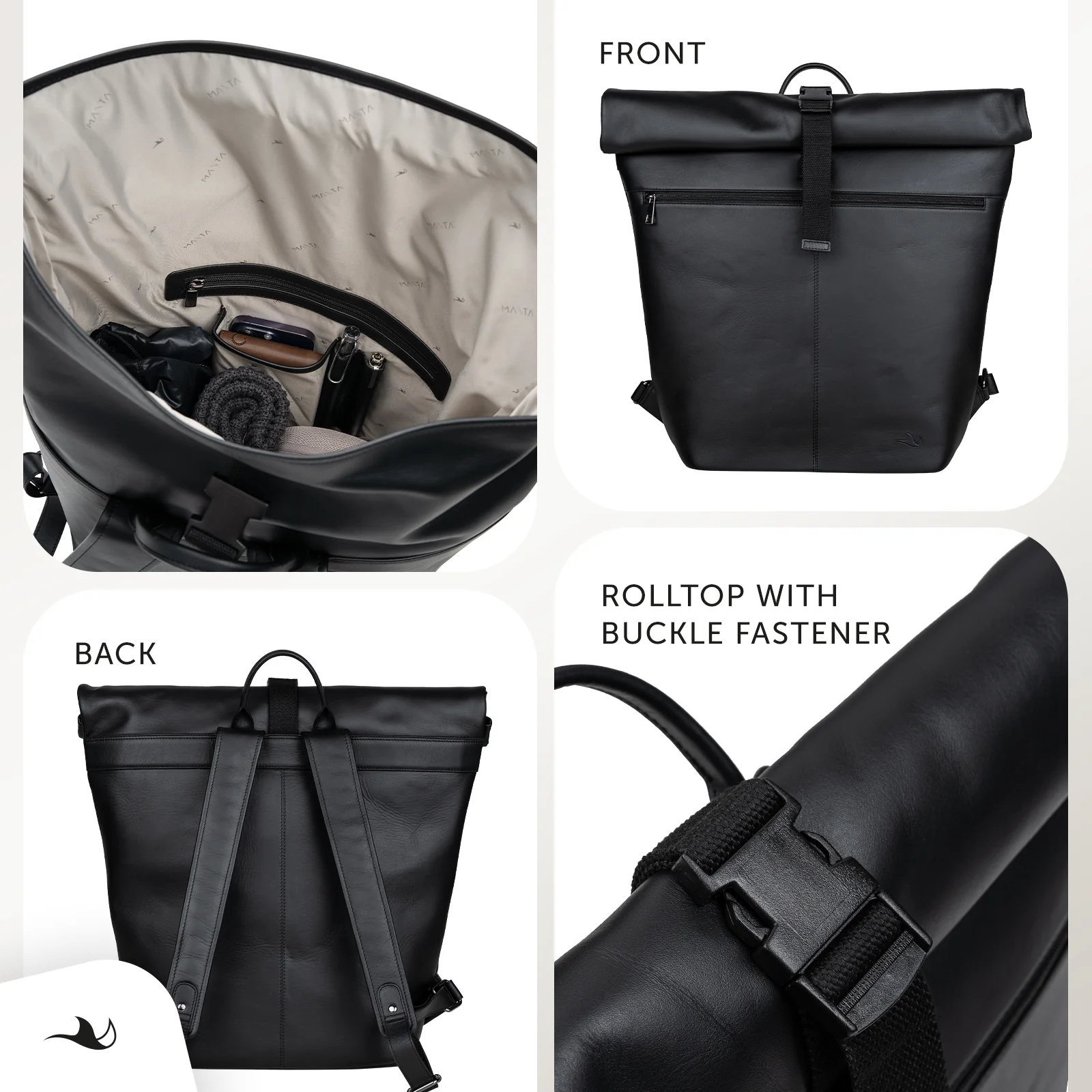 MANTA Echtleder Rolltop Rucksack mit 16-Zoll Laptopfach - Image 16