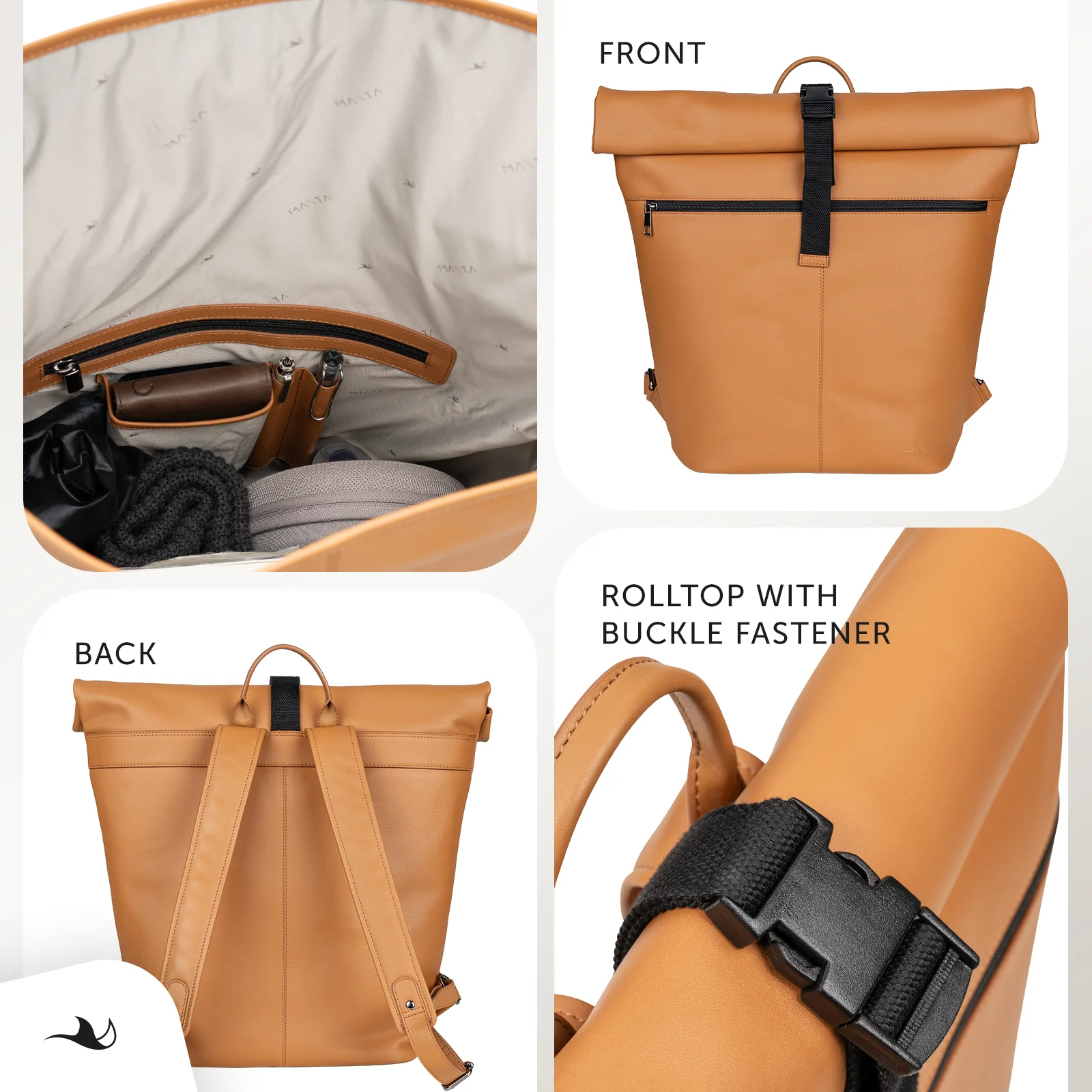 MANTA Echtleder Rolltop Rucksack mit 16-Zoll Laptopfach - Image 22