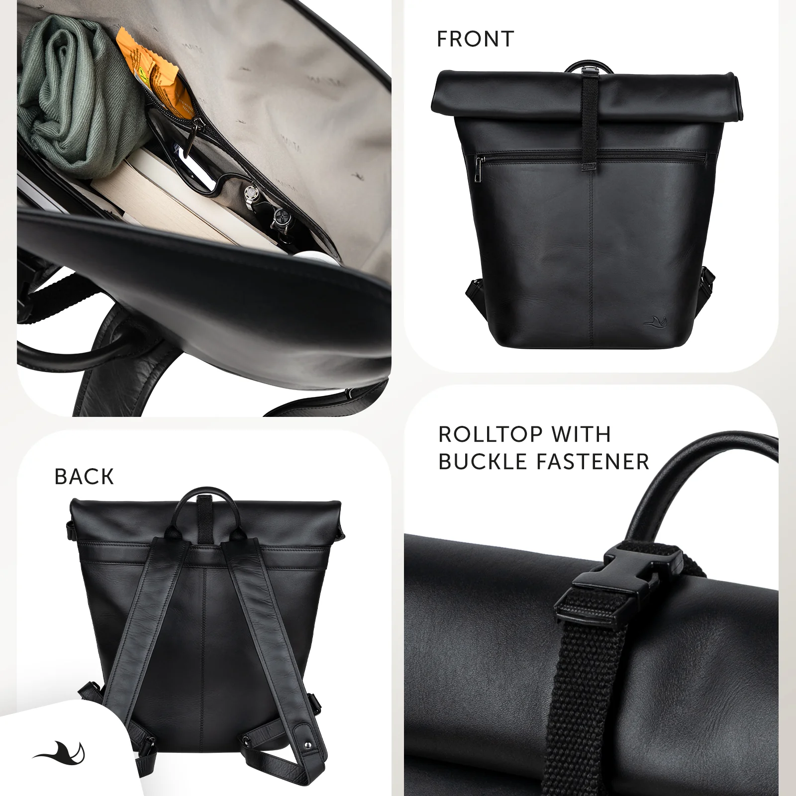 MANTA Echtleder Rolltop Rucksack mit 16-Zoll Laptopfach - Image 4