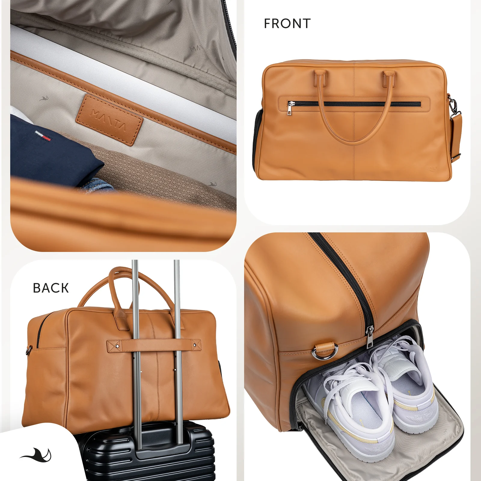 MANTA Echtleder Weekender mit Schuhfach & 16-Zoll Laptopfach - Image 14